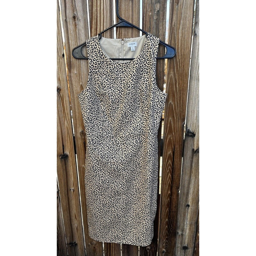 J Crew Sheath Dress Womens Size 2 Leopard Print Sleeveless Cotton